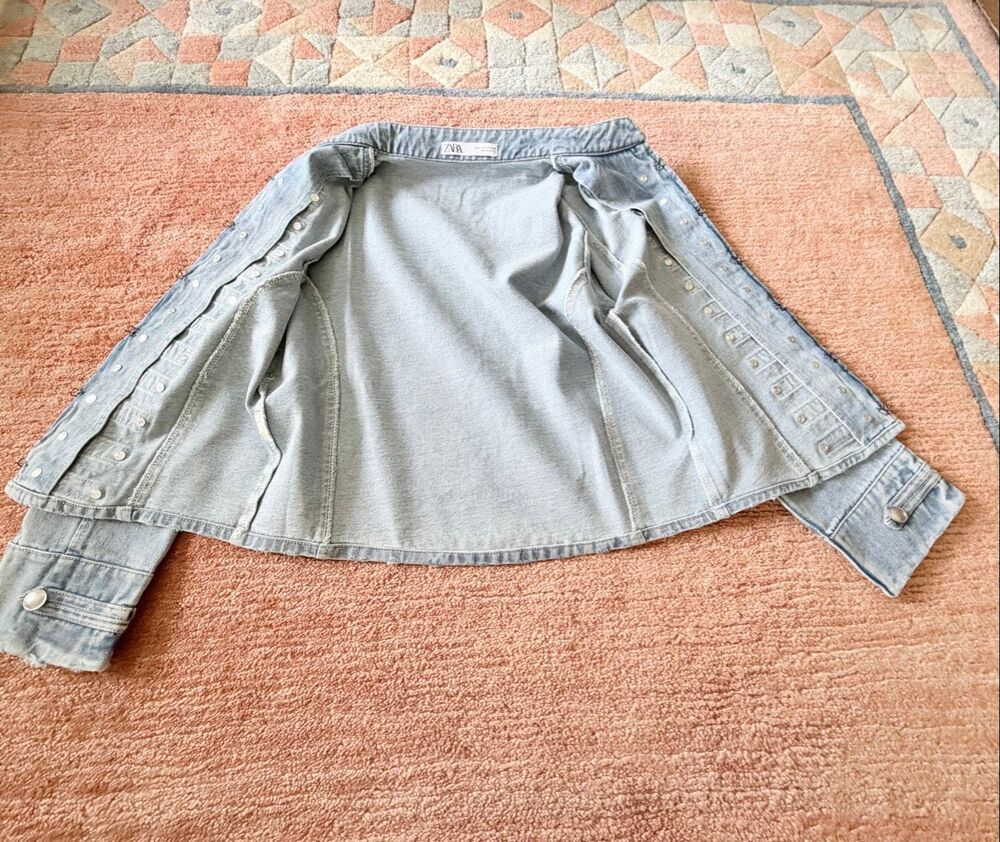 Zara Women’s Light Wash Denim Military Jacket Silver Button Front Size M NWT - Picture 7 of 9
